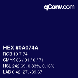 カラーコード: HEX #0A074A | qconv.com