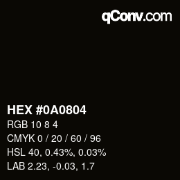 Color code: HEX #0A0804 | qconv.com