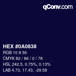 颜色代码: HEX #0A0838 | qconv.com