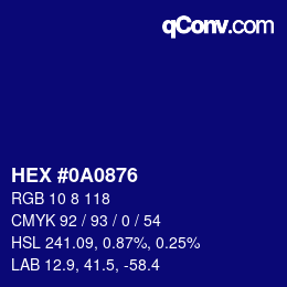 カラーコード: HEX #0A0876 | qconv.com