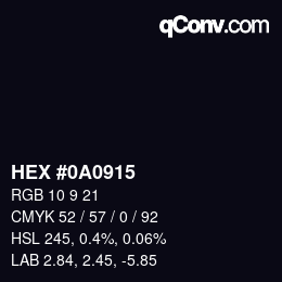 Farbcode: HEX #0A0915 | qconv.com