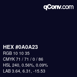 Color code: HEX #0A0A23 | qconv.com