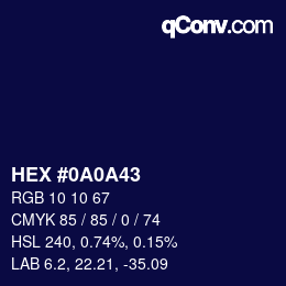 颜色代码: HEX #0A0A43 | qconv.com