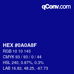颜色代码: HEX #0A0A8F | qconv.com