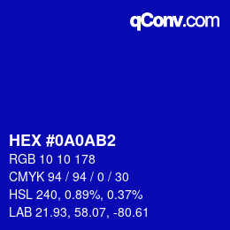 Color code: HEX #0A0AB2 | qconv.com