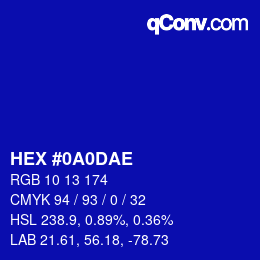 Color code: HEX #0A0DAE | qconv.com