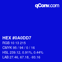 Color code: HEX #0A0DD7 | qconv.com