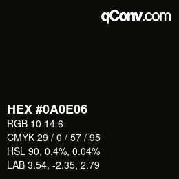 Color code: HEX #0A0E06 | qconv.com