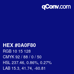 颜色代码: HEX #0A0F80 | qconv.com