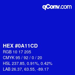 カラーコード: HEX #0A11CD | qconv.com