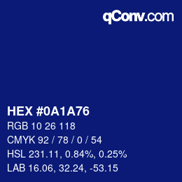 颜色代码: HEX #0A1A76 | qconv.com