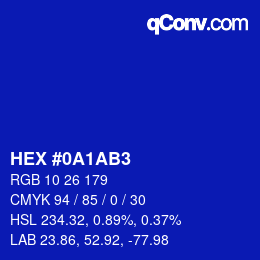 Color code: HEX #0A1AB3 | qconv.com