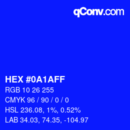 Farbcode: HEX #0A1AFF | qconv.com