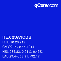 Color code: HEX #0A1CDB | qconv.com
