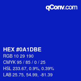 Color code: HEX #0A1DBE | qconv.com
