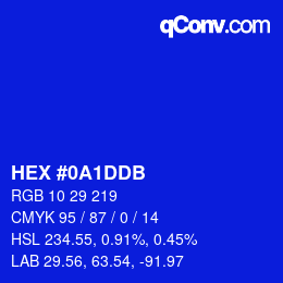 颜色代码: HEX #0A1DDB | qconv.com