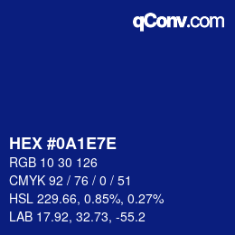 カラーコード: HEX #0A1E7E | qconv.com