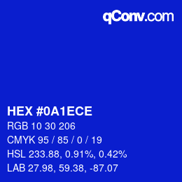 Color code: HEX #0A1ECE | qconv.com