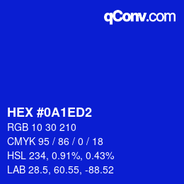 颜色代码: HEX #0A1ED2 | qconv.com