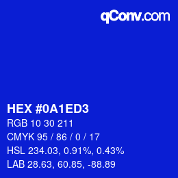 カラーコード: HEX #0A1ED3 | qconv.com