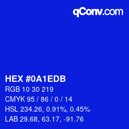 颜色代码: HEX #0A1EDB | qconv.com
