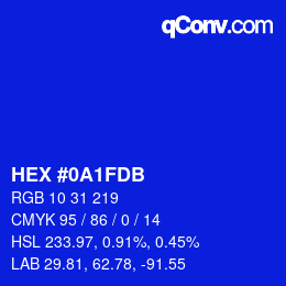 カラーコード: HEX #0A1FDB | qconv.com