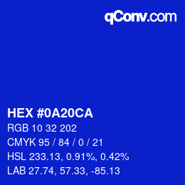 カラーコード: HEX #0A20CA | qconv.com