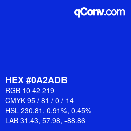 颜色代码: HEX #0A2ADB | qconv.com