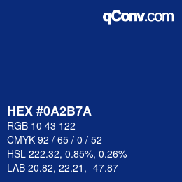 颜色代码: HEX #0A2B7A | qconv.com