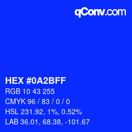Color code: HEX #0A2BFF | qconv.com