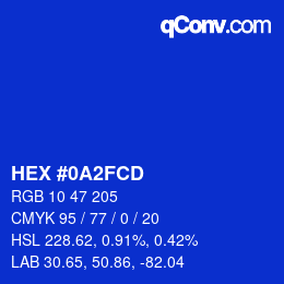 颜色代码: HEX #0A2FCD | qconv.com