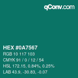 Color code: HEX #0A7567 | qconv.com
