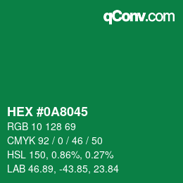 颜色代码: HEX #0A8045 | qconv.com