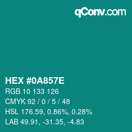 Color code: HEX #0A857E | qconv.com