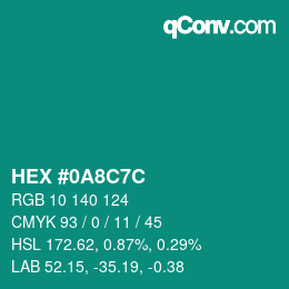 Color code: HEX #0A8C7C | qconv.com