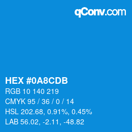 カラーコード: HEX #0A8CDB | qconv.com