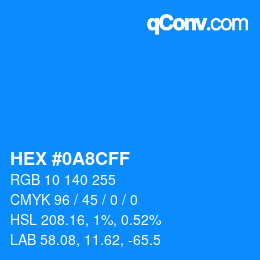 カラーコード: HEX #0A8CFF | qconv.com