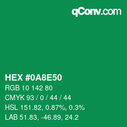 カラーコード: HEX #0A8E50 | qconv.com