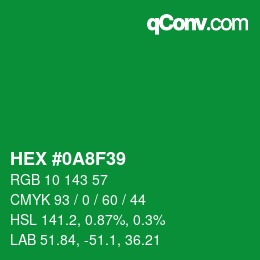 颜色代码: HEX #0A8F39 | qconv.com