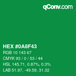 颜色代码: HEX #0A8F43 | qconv.com