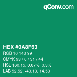颜色代码: HEX #0A8F63 | qconv.com