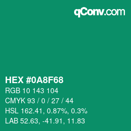 颜色代码: HEX #0A8F68 | qconv.com
