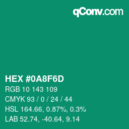 颜色代码: HEX #0A8F6D | qconv.com