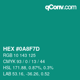 颜色代码: HEX #0A8F7D | qconv.com