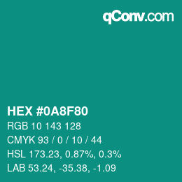 颜色代码: HEX #0A8F80 | qconv.com