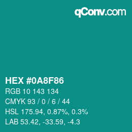颜色代码: HEX #0A8F86 | qconv.com
