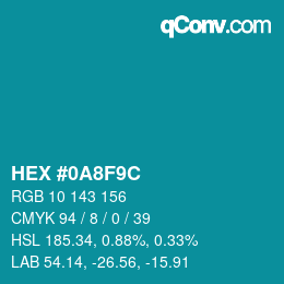 Color code: HEX #0A8F9C | qconv.com