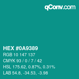 カラーコード: HEX #0A9389 | qconv.com