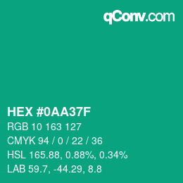 颜色代码: HEX #0AA37F | qconv.com