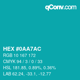 Color code: HEX #0AA7AC | qconv.com